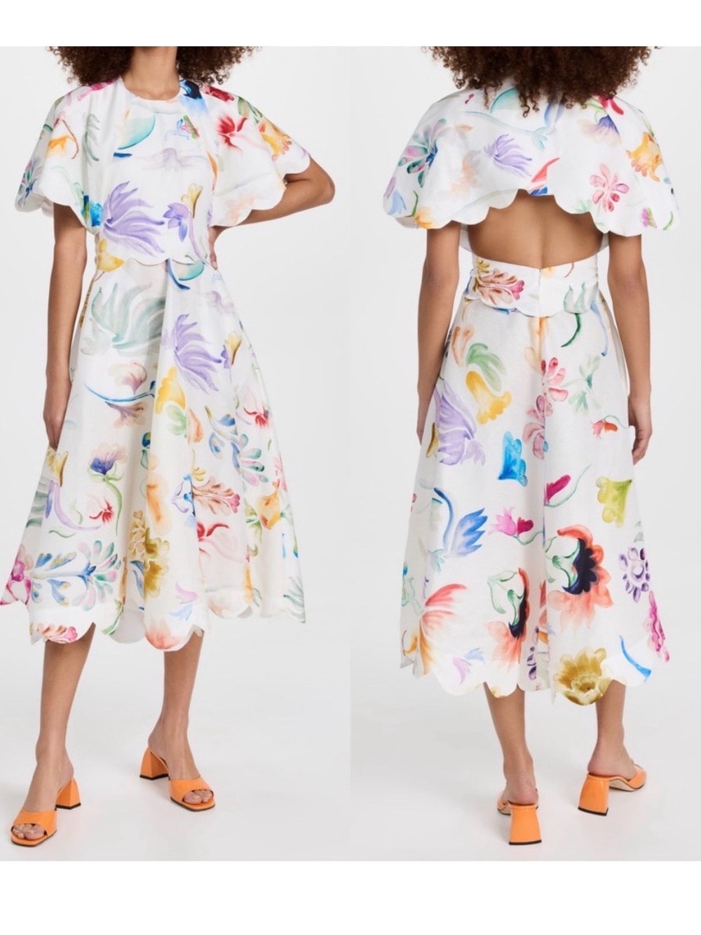 Rosie Assoulin Buttercup Dress Floral Watercolor Midi Dress Sz: 2